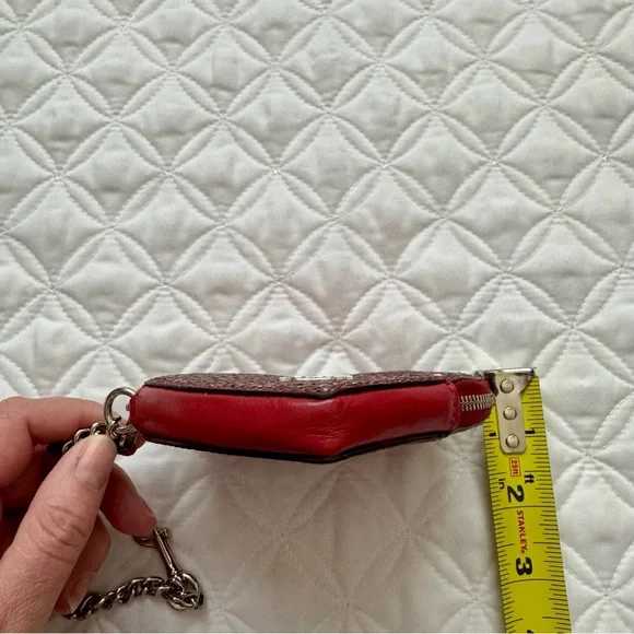 Coach Red Sparkle Glitter Leather Heart Coin Purse Bag Charm Mini Wallet - Picture 8 of 11